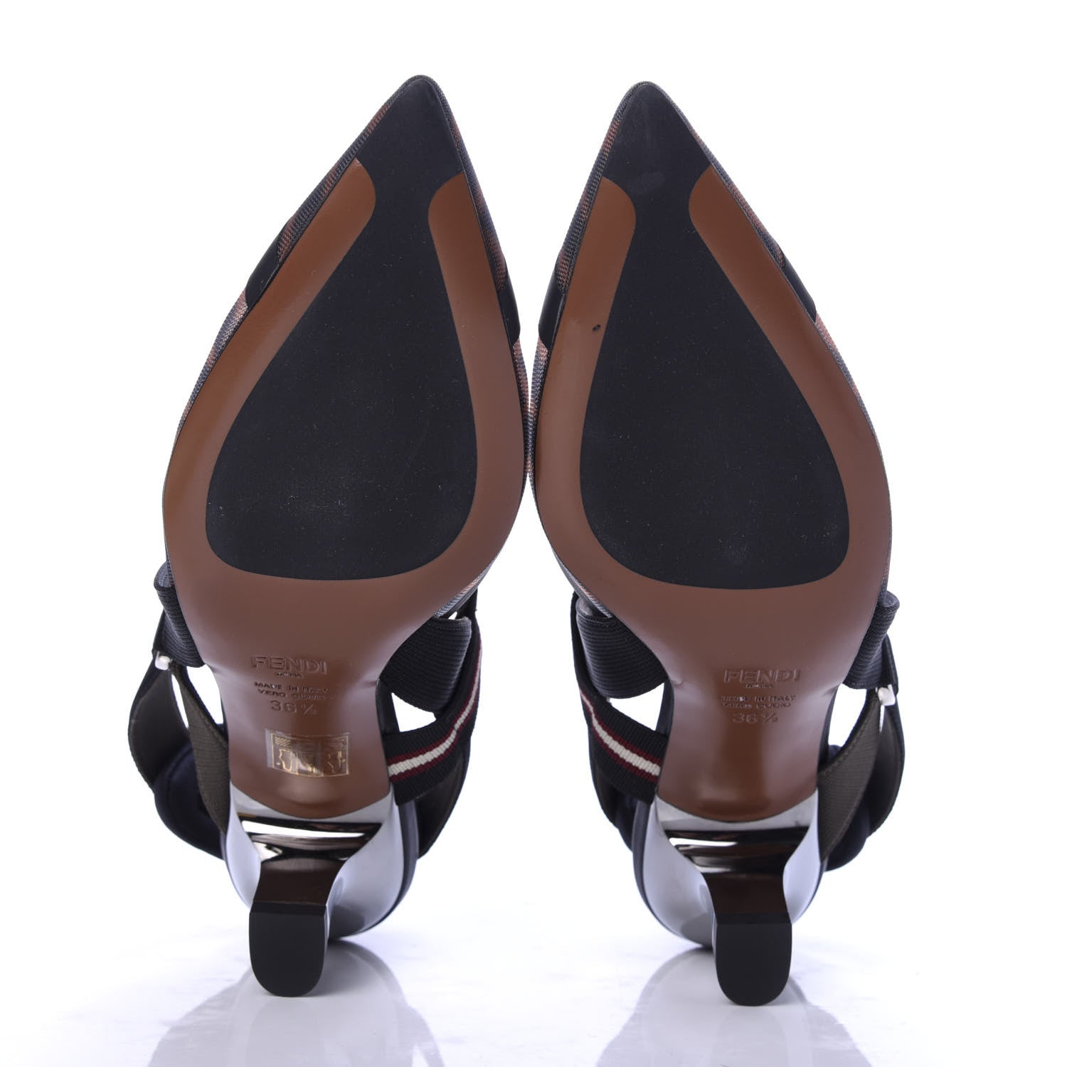Fendi Technical Mesh FF Colibri 55mm Slingback Pumps 36.5 Tobacco Moro Bordeaux Black Militare 5 of 9