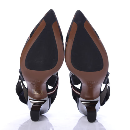 Fendi Technical Mesh FF Colibri 55mm Slingback Pumps 36.5 Tobacco Moro Bordeaux Black Militare 5 of 9