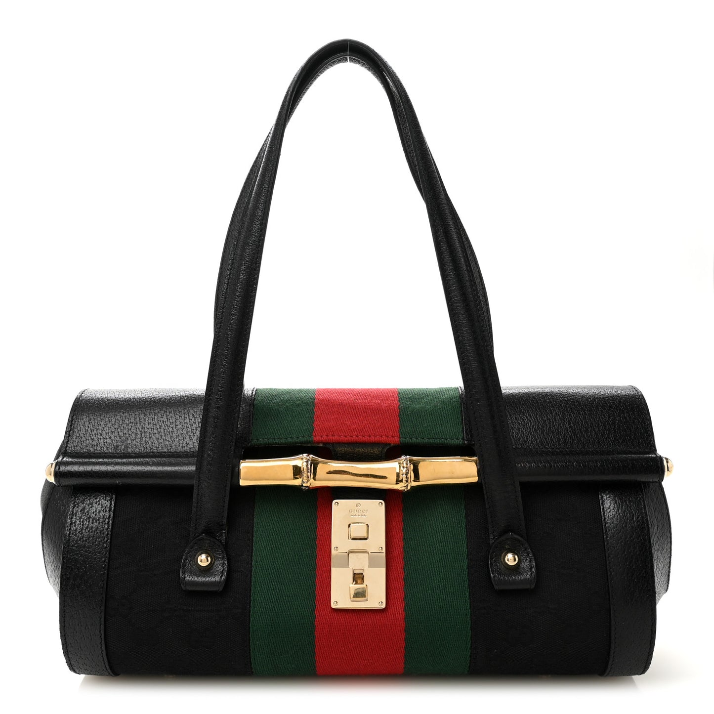 Calfskin Web Bamboo Bullet Satchel Black