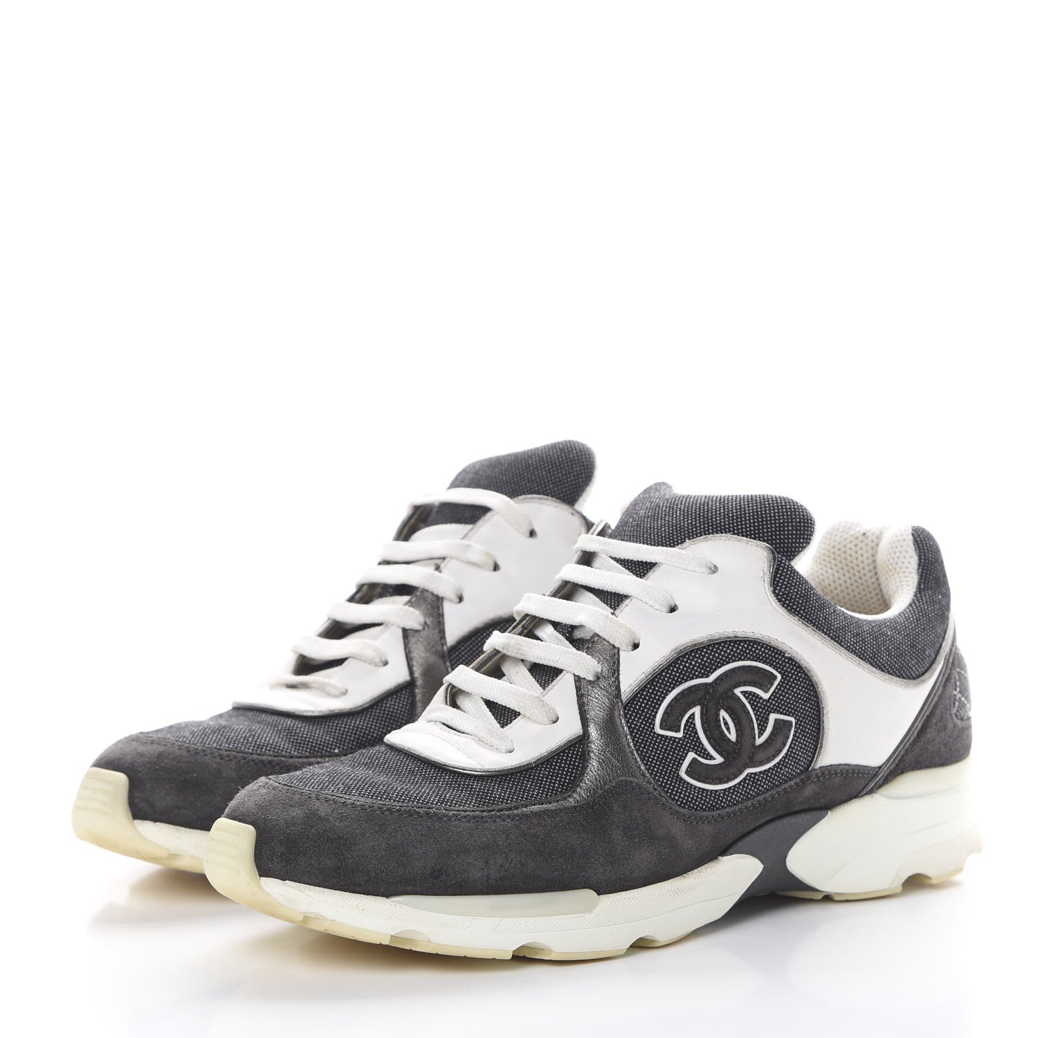 Chanel Denim Suede Calfskin CC Sneakers 40.5 Grey 3 of 15