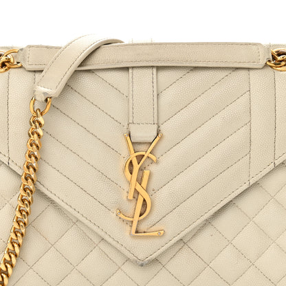 Saint Laurent Grain De Poudre Textured Mixed Matelasse Triquilt Medium Monogram Satchel Crema Soft 10 of 19