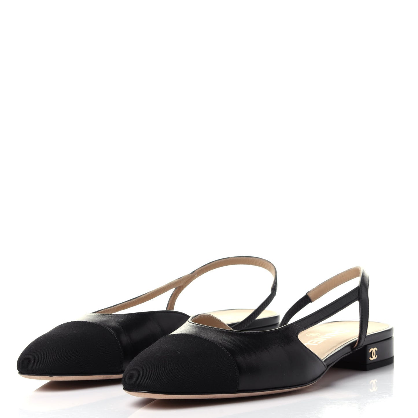 Goatskin Grosgrain Cap Toe CC Slingback Sandals 38 Black
