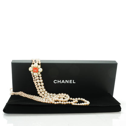 Chanel Pearl Crystal Gripoix CC Multi Strand Necklace Orange Gold 6 of 6
