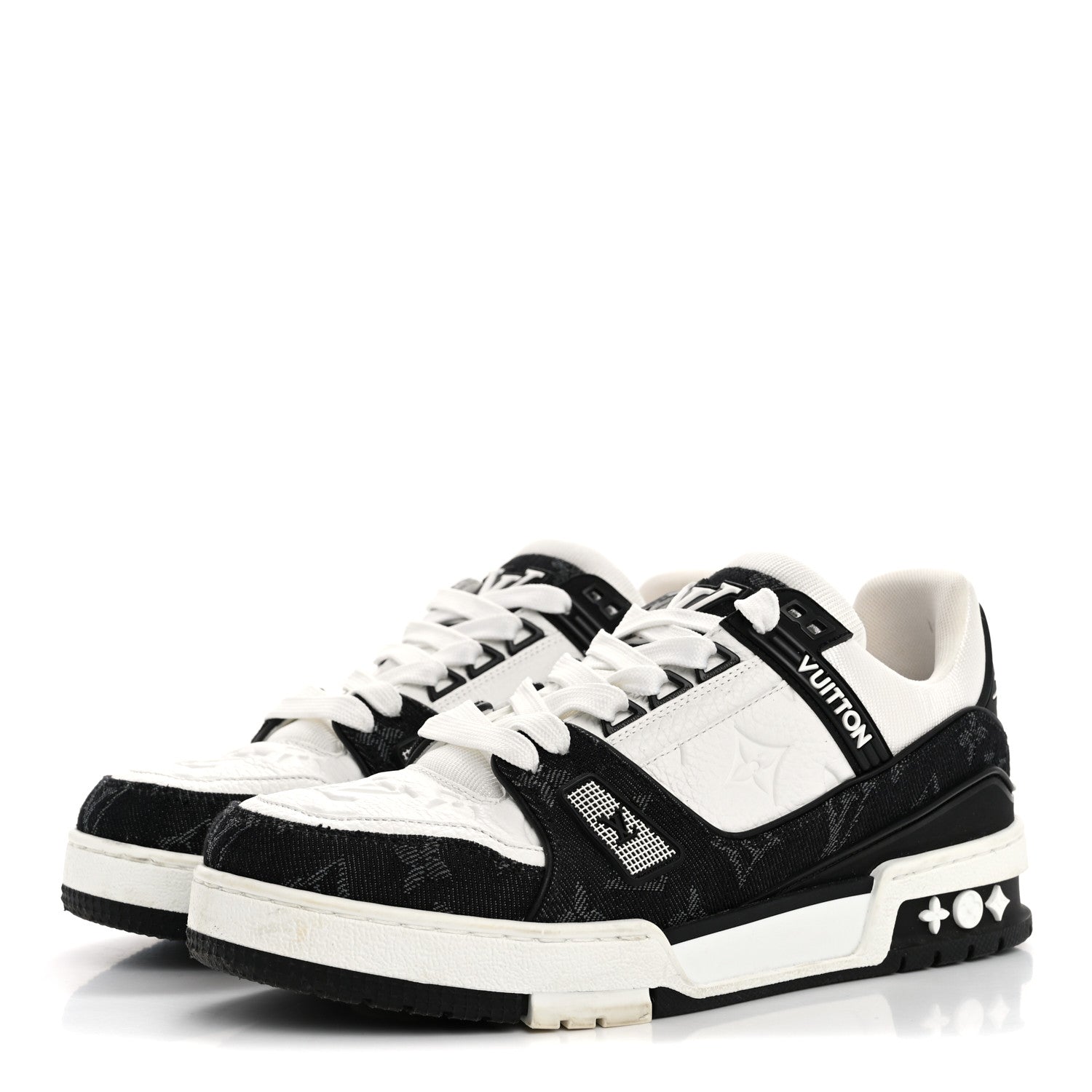 Louis Vuitton Calfskin Embossed Monogram Denim Womens LV Trainer Sneakers 38.5 Black 4 of 10