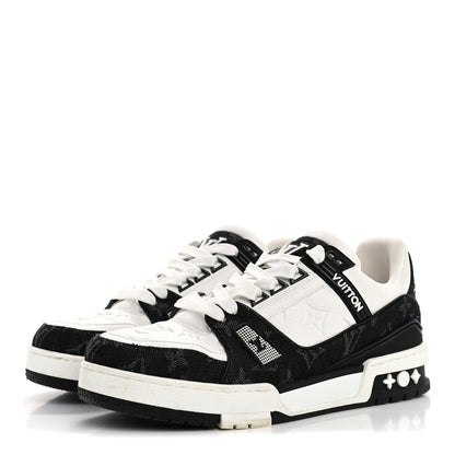 Louis Vuitton Calfskin Embossed Monogram Denim Womens LV Trainer Sneakers 38.5 Black 4 of 10