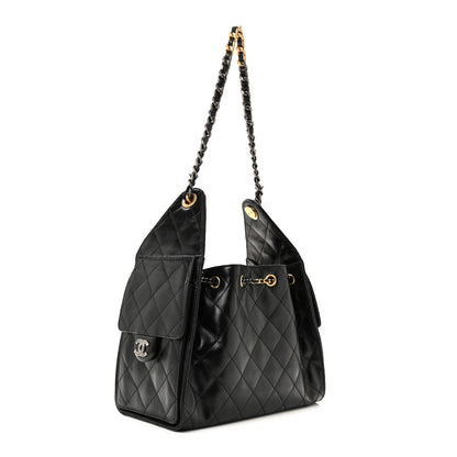 Chanel Shiny Crumpled Calfskin Quilted Small Chanel 25 Handbag Black 3 of 10