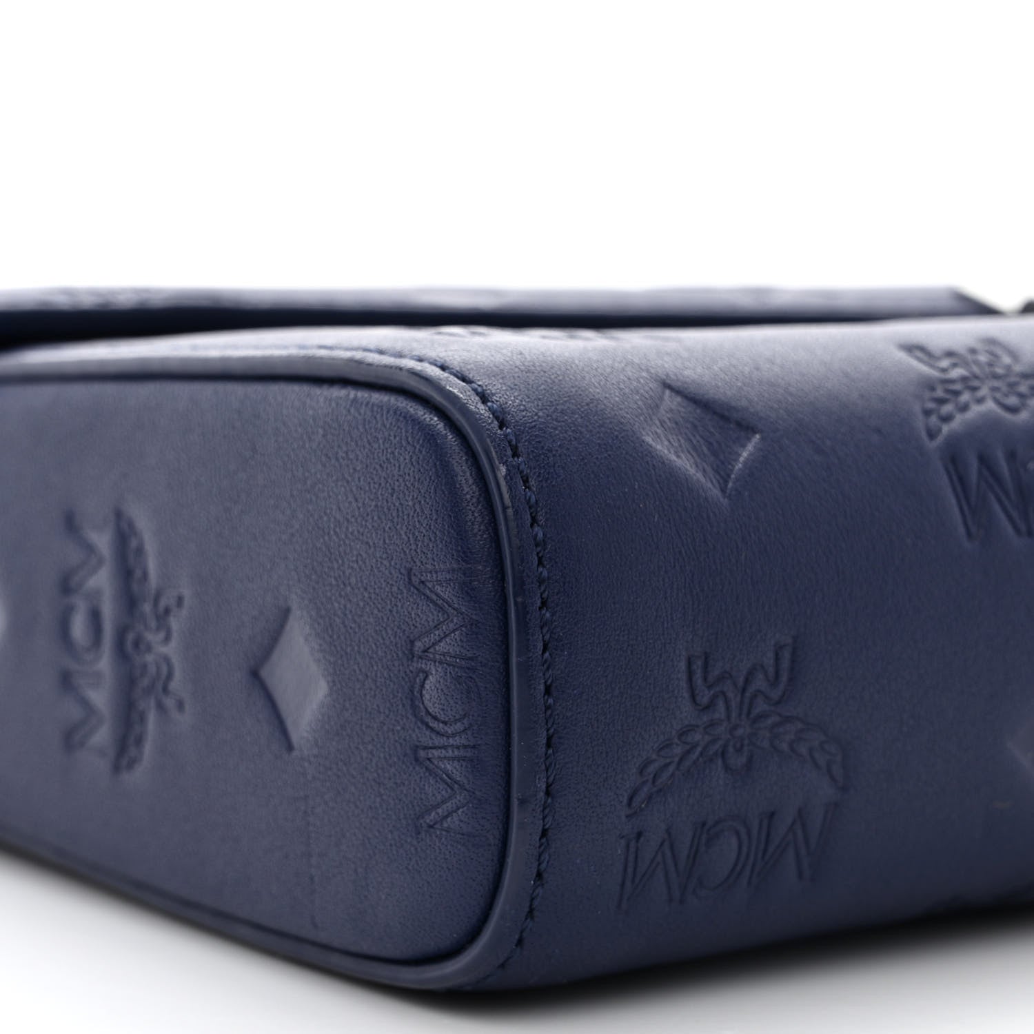 MCM Calfskin Ottomar Monogram Medium Millie Crossbody Bag Navy Blue 9 of 10