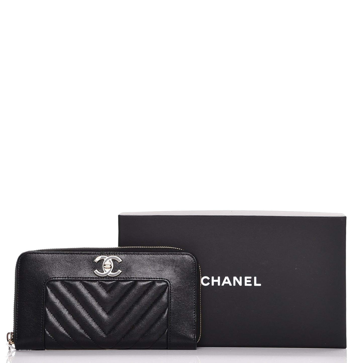 Sheepskin Chevron Quilted Zip Around Wallet Black