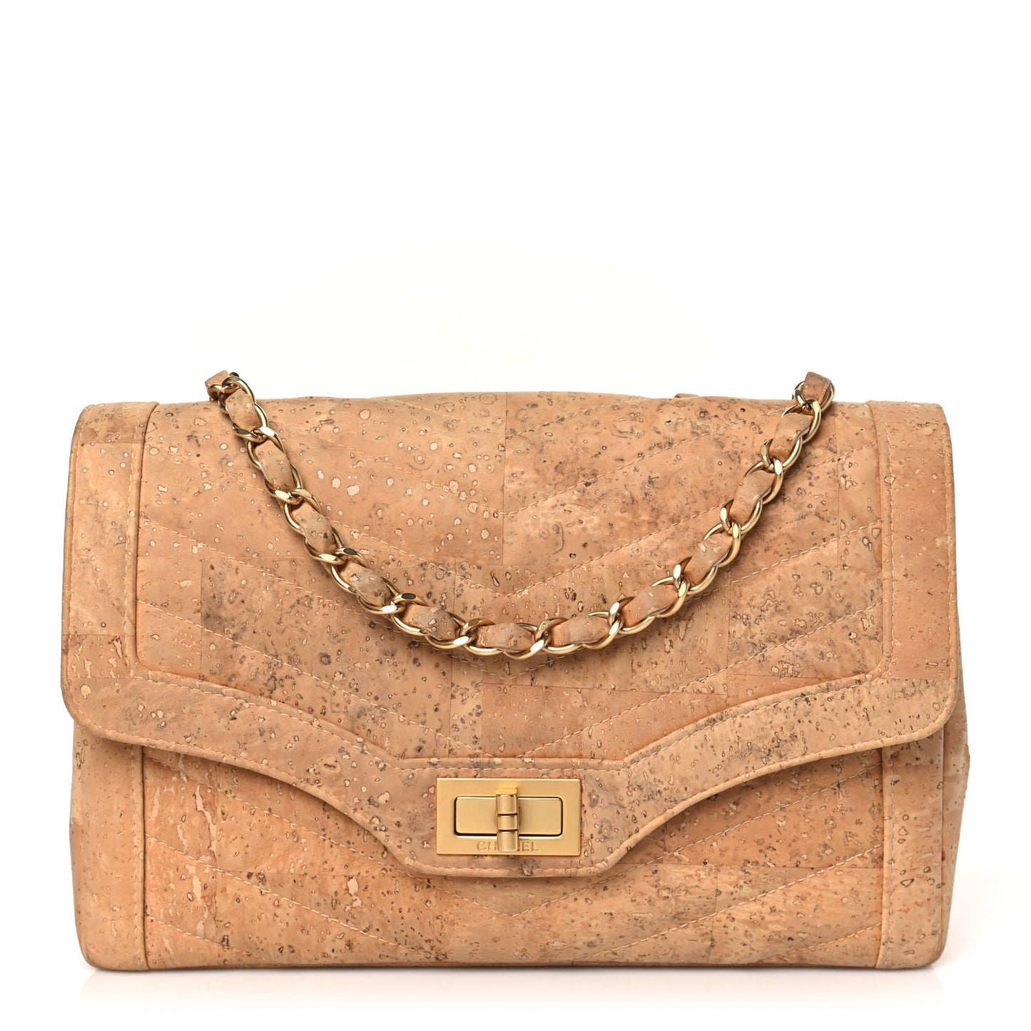 Cork Chevron Quilted Small Mademoiselle Flap Beige
