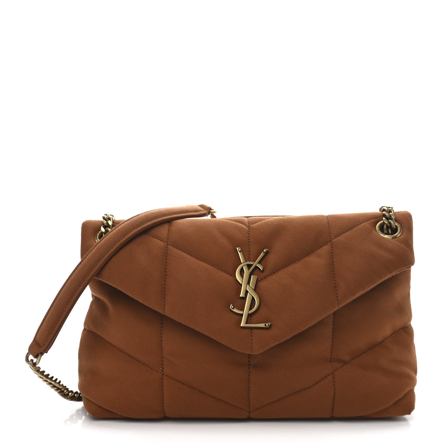 Saint Laurent Canvas Quilted Small Loulou Puffer Monogram Chain Satchel Cinnamon 1 of 10