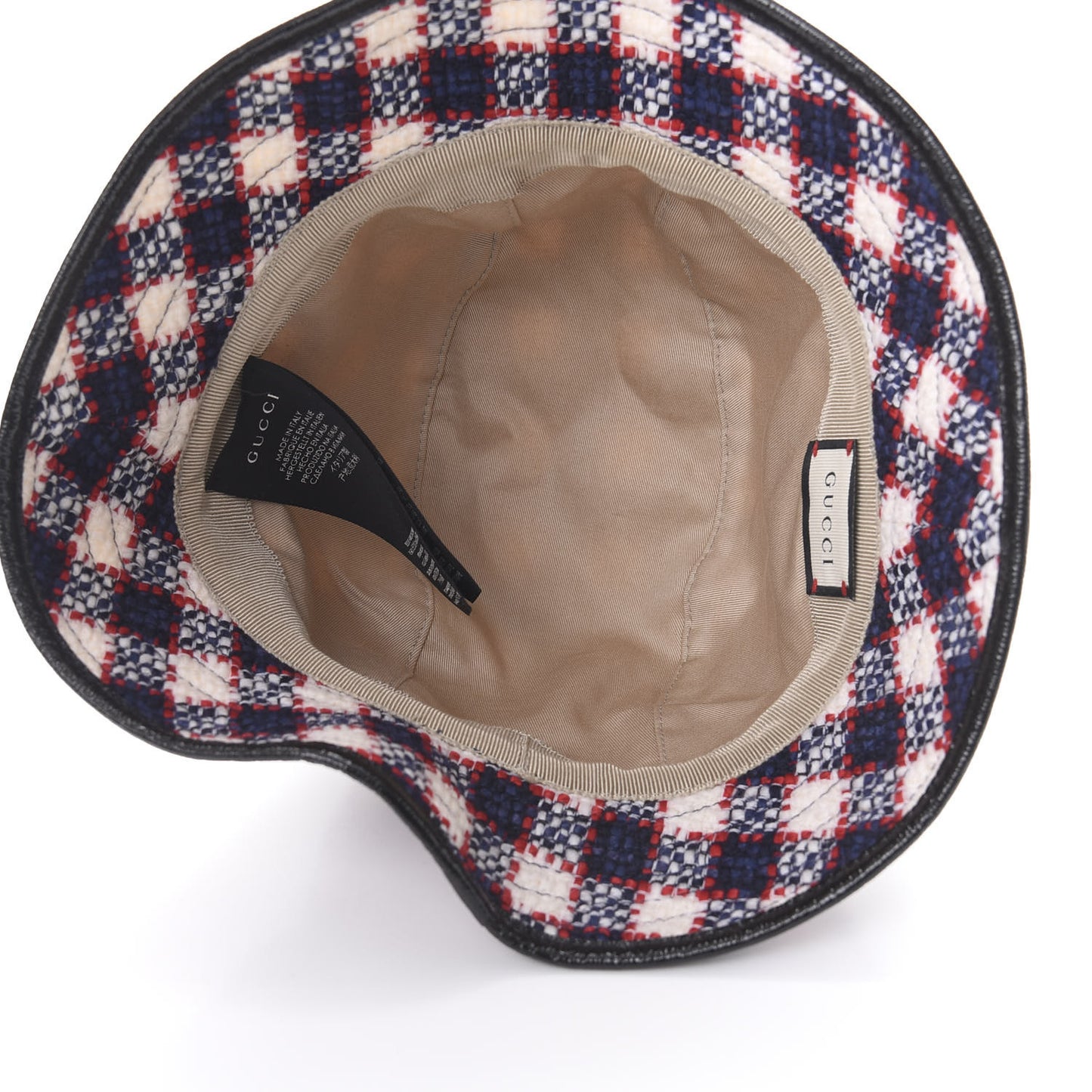 Vintage Tweed Check Bucket Hat M White Hibiscus Red Marine