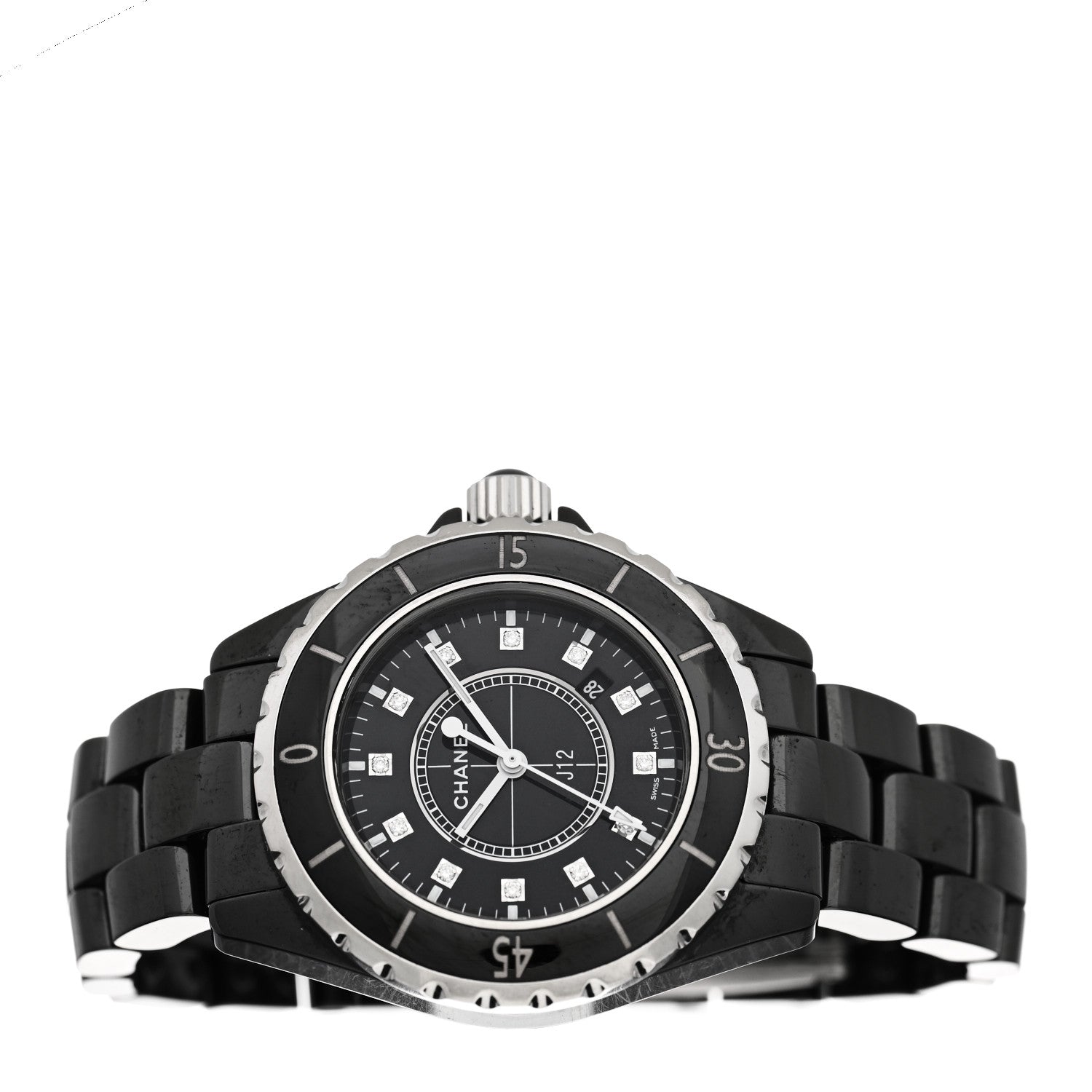 Chanel Stainless Steel Ceramic Diamond 33mm J12 Quartz Watch Black 2 of 4
