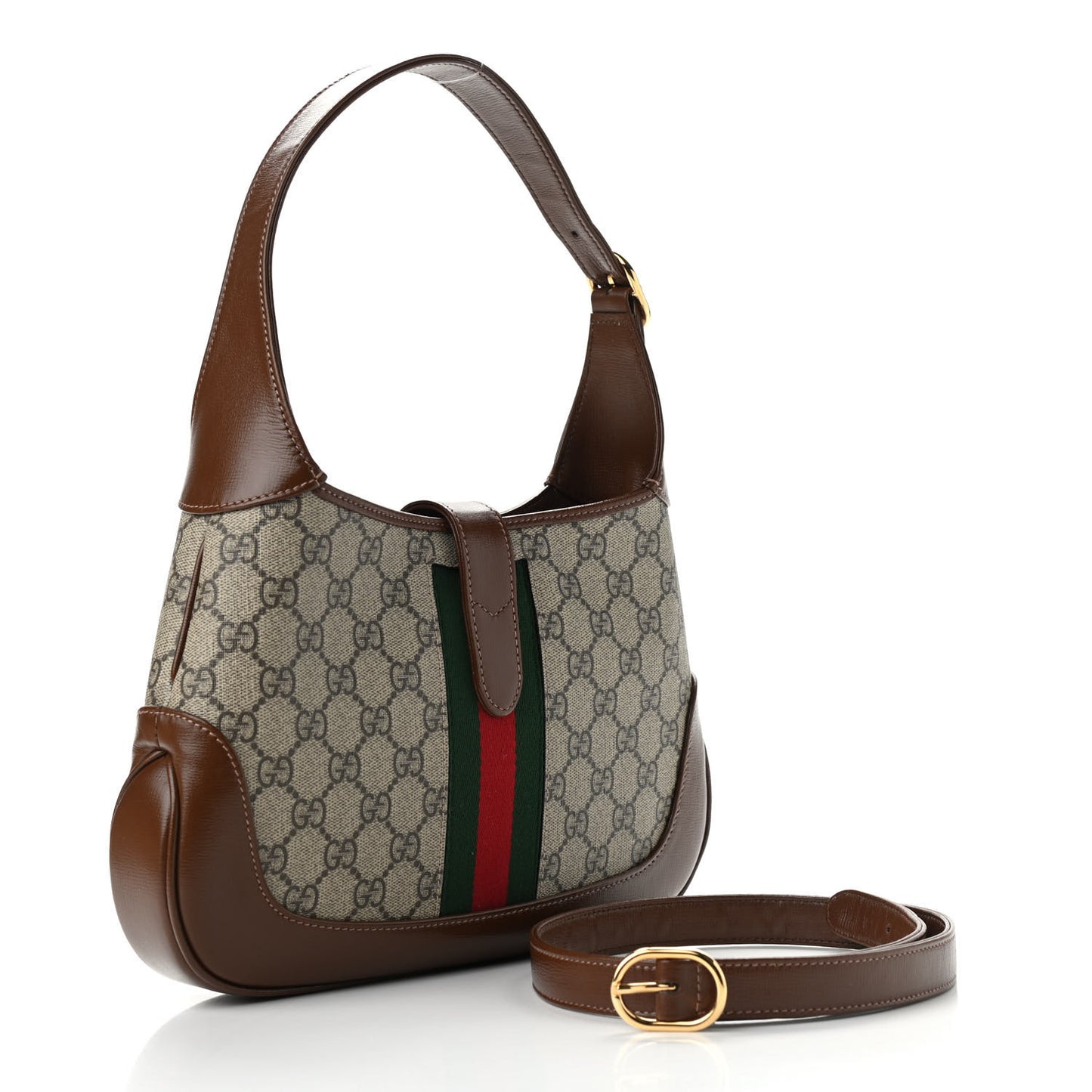 GG Supreme Monogram Azalea Calfskin Web Small Jackie 1961 Hobo Beige Ebony Brown Sugar
