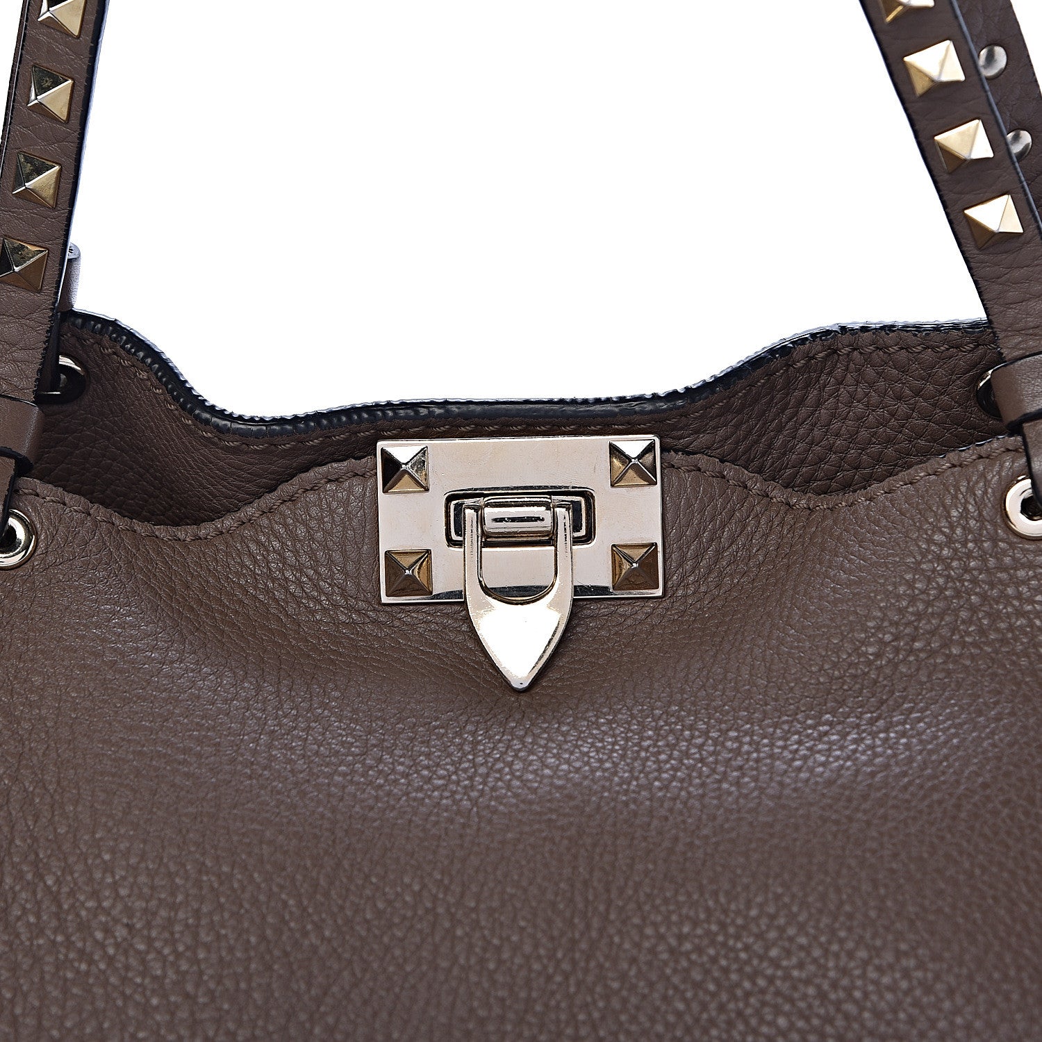 Valentino Garavani Pebbled Calfskin Medium Rockstud Tote Brown 16 of 16