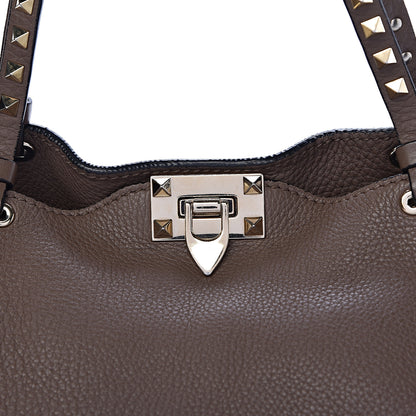 Valentino Garavani Pebbled Calfskin Medium Rockstud Tote Brown 16 of 16