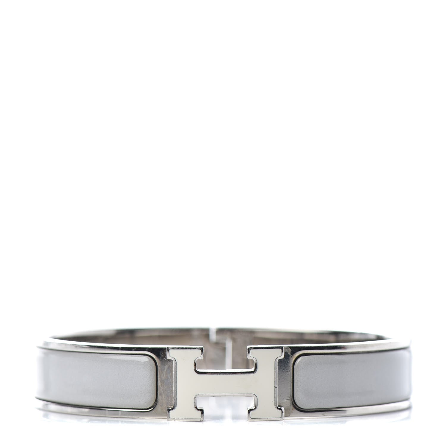 Hermes Enamel Narrow Clic Clac H Bracelet PM Blanc Gris Clair 1 of 4