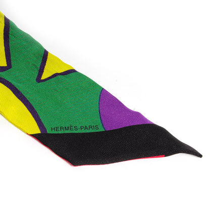 Hermes Silk Graff Graffiti Twilly Noir Jaune Vert 4 of 5