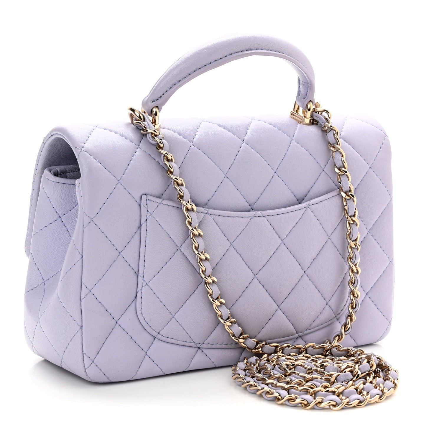 Lambskin Quilted Mini Top Handle Rectangular Flap Light Purple
