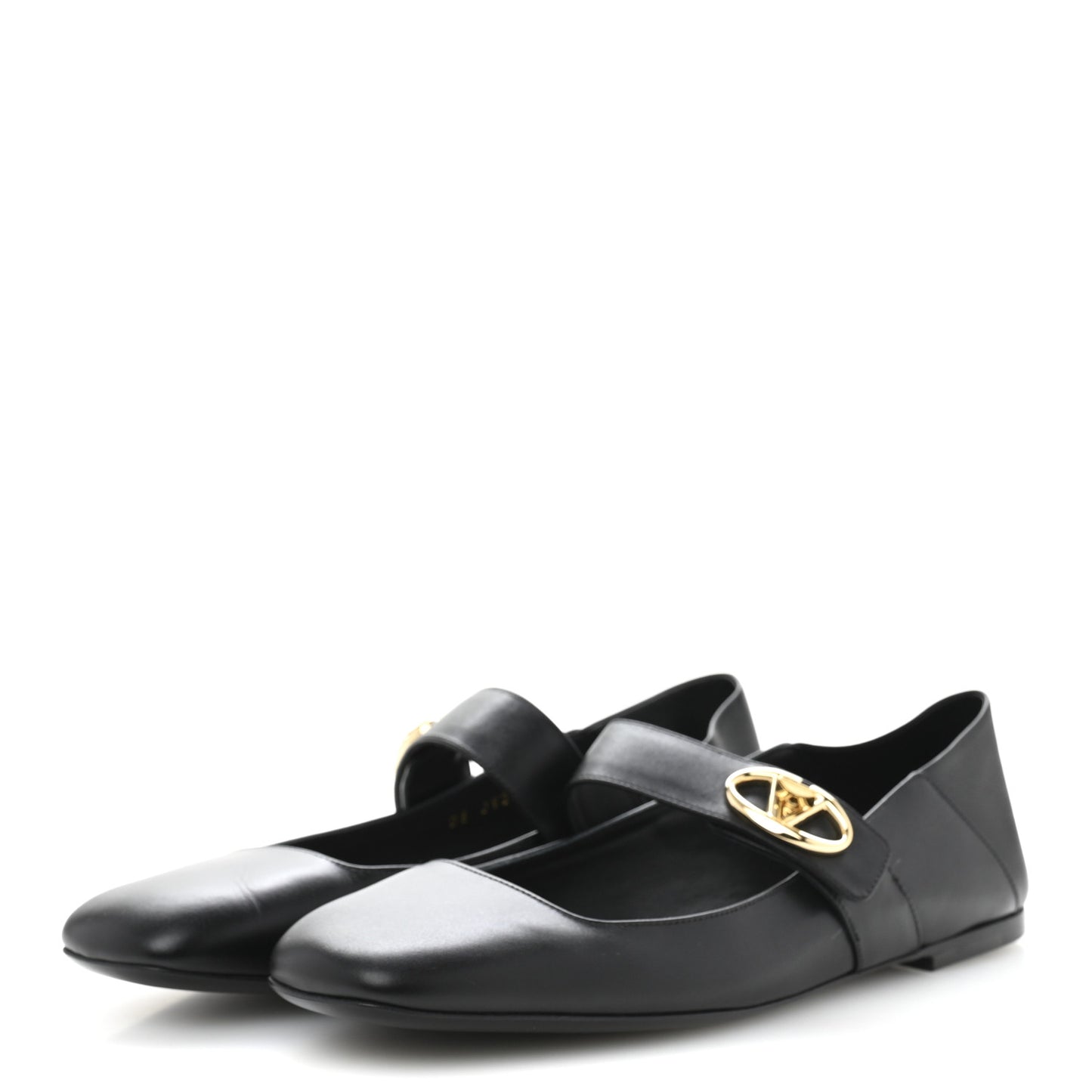 Calfskin VLogo Locker Mary Jane Ballerina Flats 39 Black