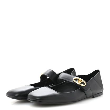 Valentino Garavani Calfskin VLogo Locker Mary Jane Ballerina Flats 39 Black 3 of 10