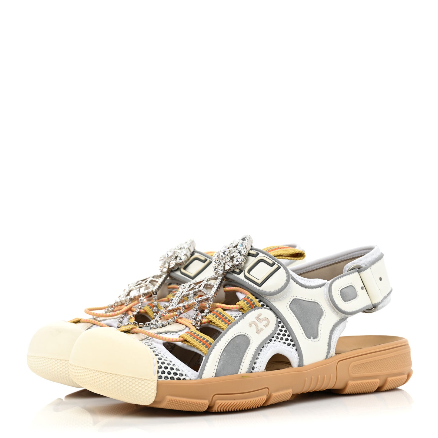 Mesh Fabric Tinsel Sport Sandals 37 White Silver