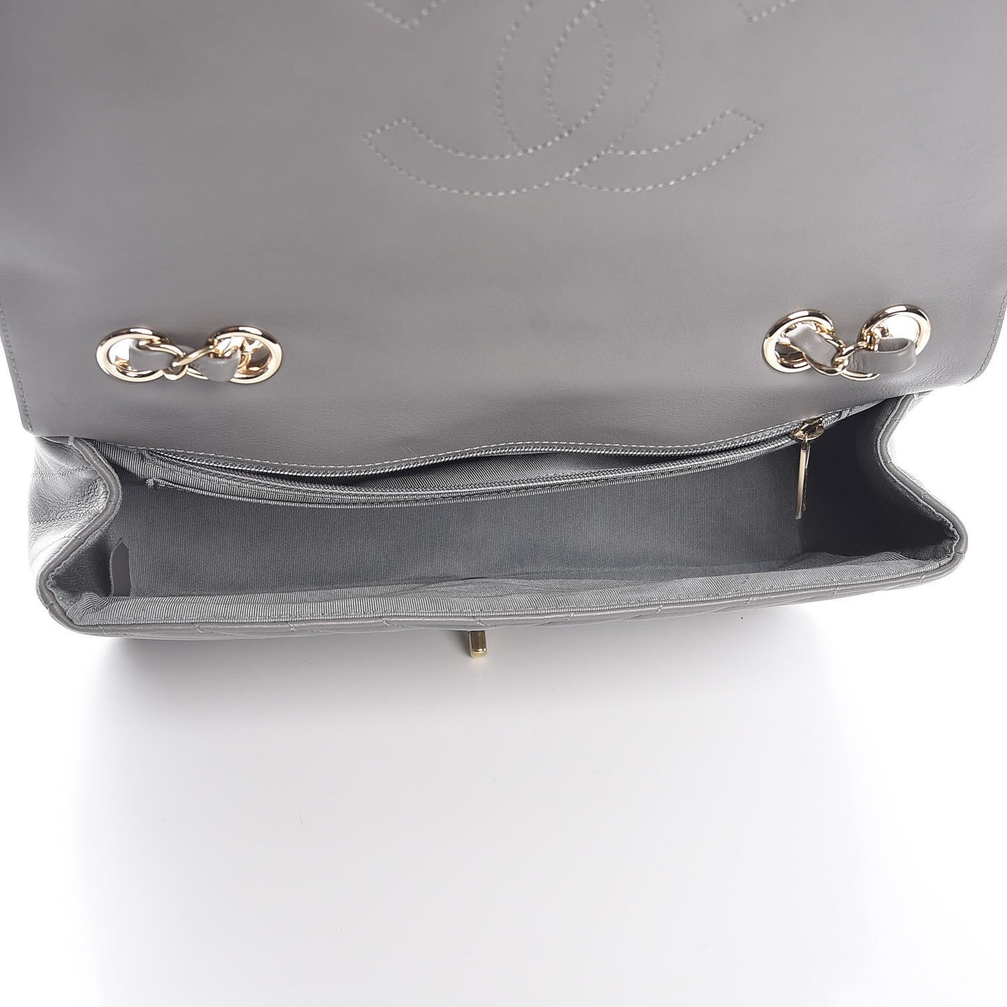 Calfskin Chevron Quilted Medium Statement Flap Grey