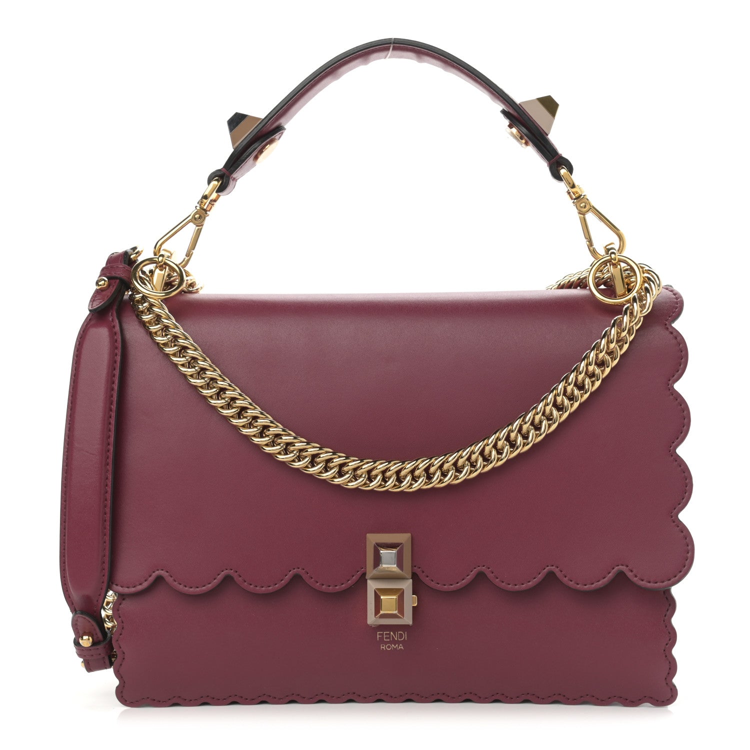 Fendi Vitello Liberty Scalloped Studded Kan I Shoulder Bag Black Cherry 1 of 11