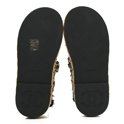 Chanel Tweed Patent Calfskin Velcro Dad Sandals 35 Yellow Black Gray 5 of 9