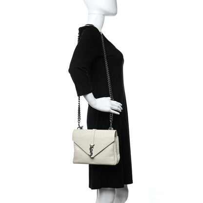 Saint Laurent Calfskin Crocodile Embossed Medium College Monogram Satchel Porcellana 2 of 16