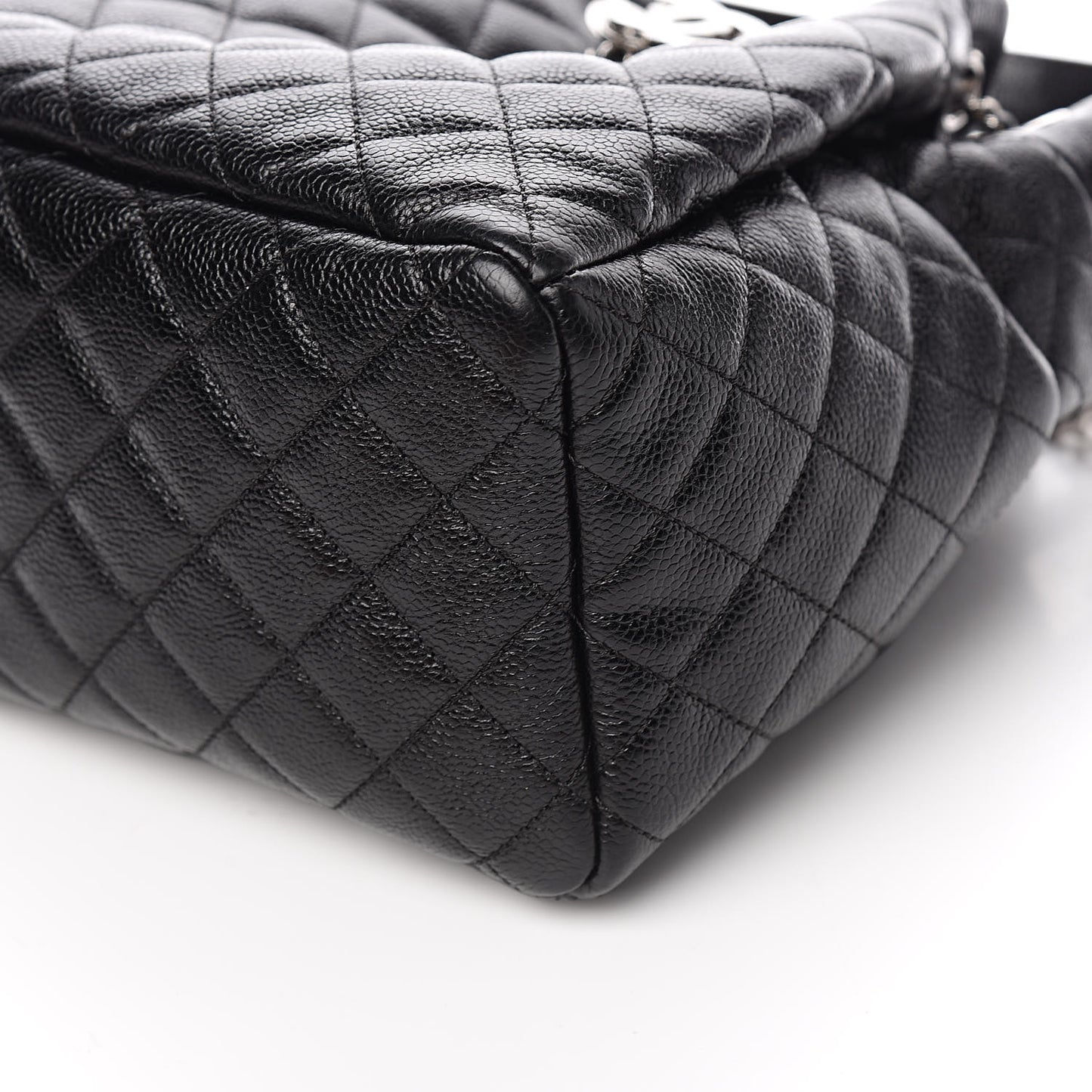 Grained Calfskin Quilted CC Chain Bucket Drawstring Bag Black