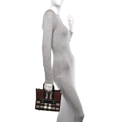 Burberry E-Canvas Check Calfskin Mini Freya Tote Dark Birch Brown 2 of 9