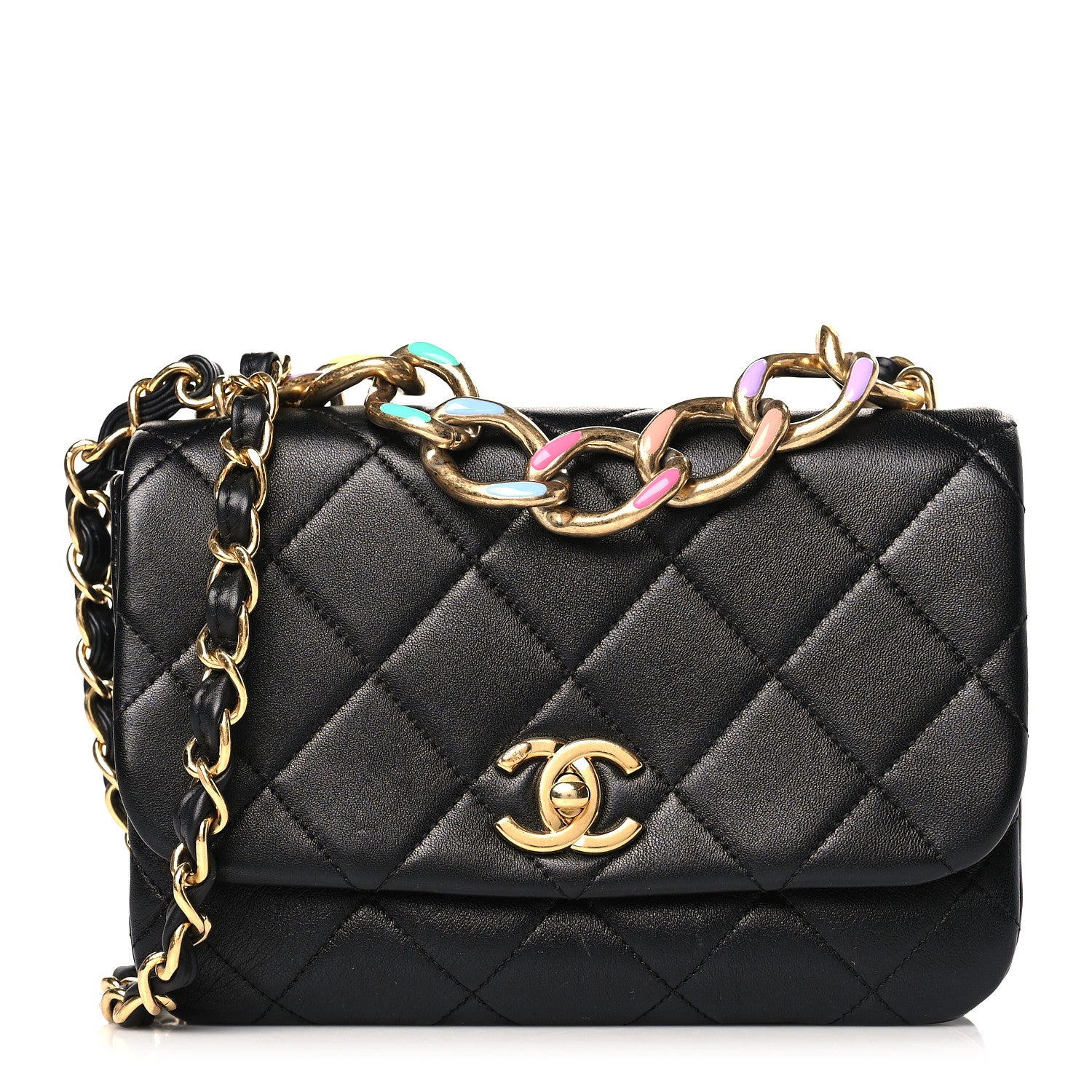 Chanel Lambskin Quilted Small Color Match Flap Black Multicolor 1 of 9