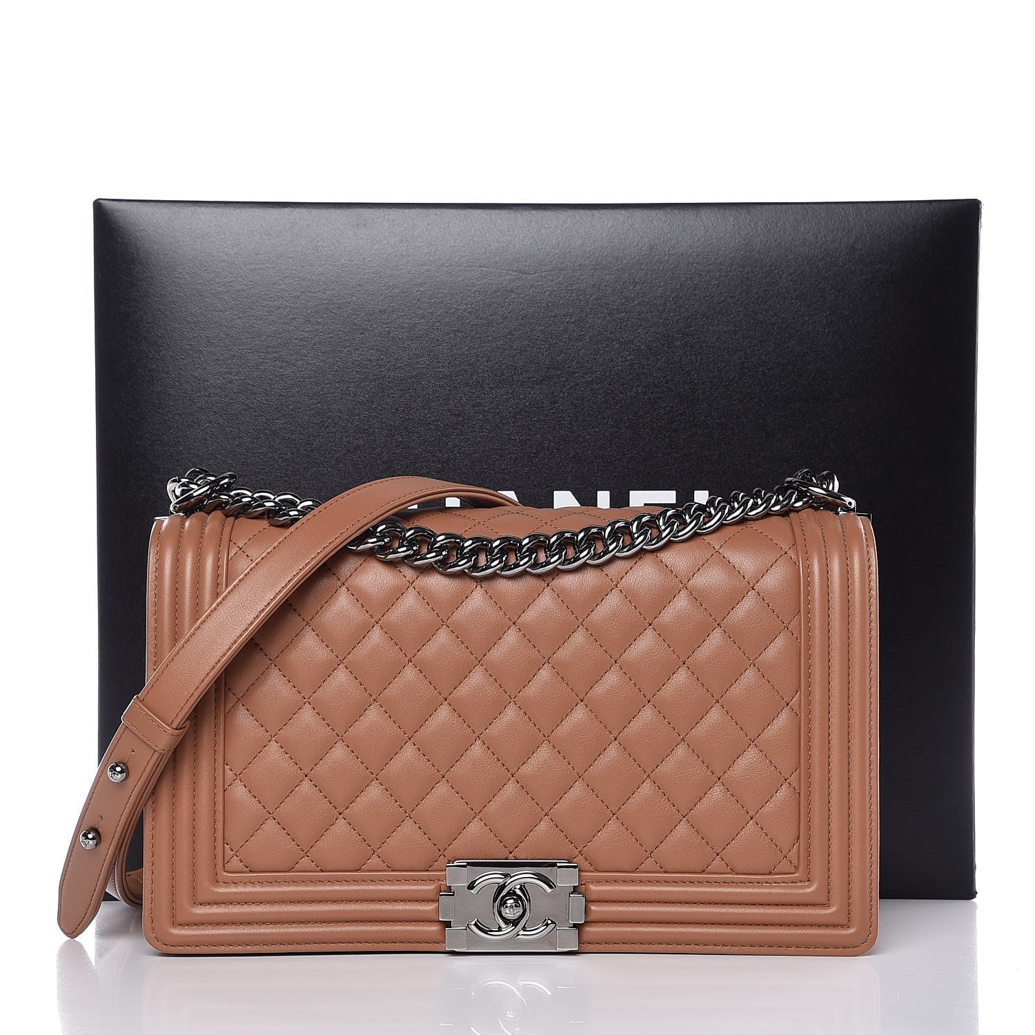 Chanel Calfskin Quilted New Medium Boy Flap Dark Beige 8 of 8