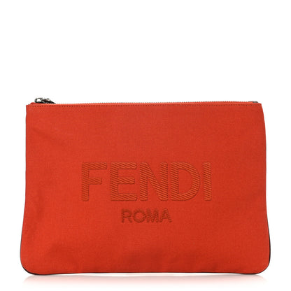 Fendi Cotton Canvas Vitello Grace Light Logo Pouch Orange 1 of 7