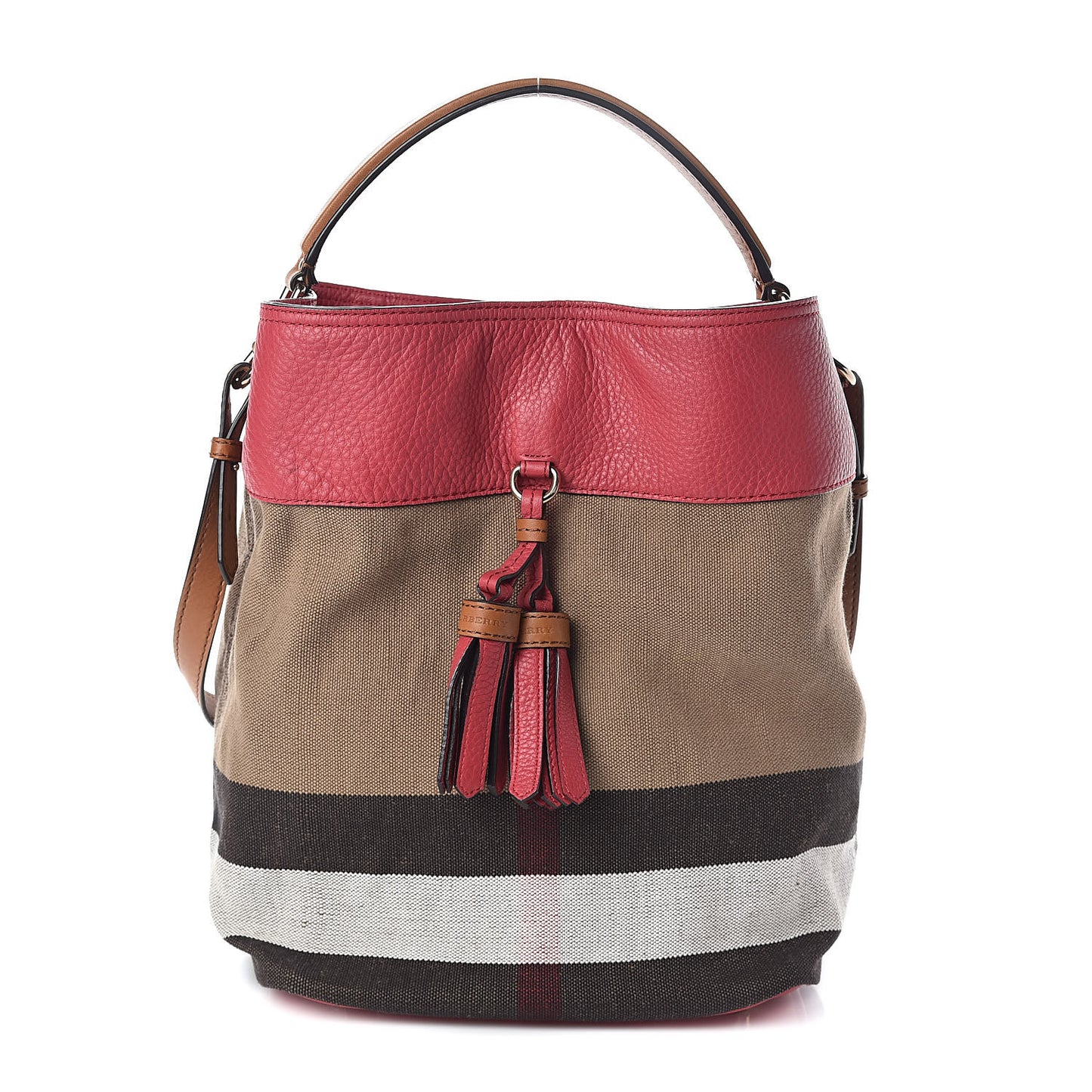 Grainy Calfskin Canvas Mega Check Medium Ashby Tassel Hobo Pink Azalea