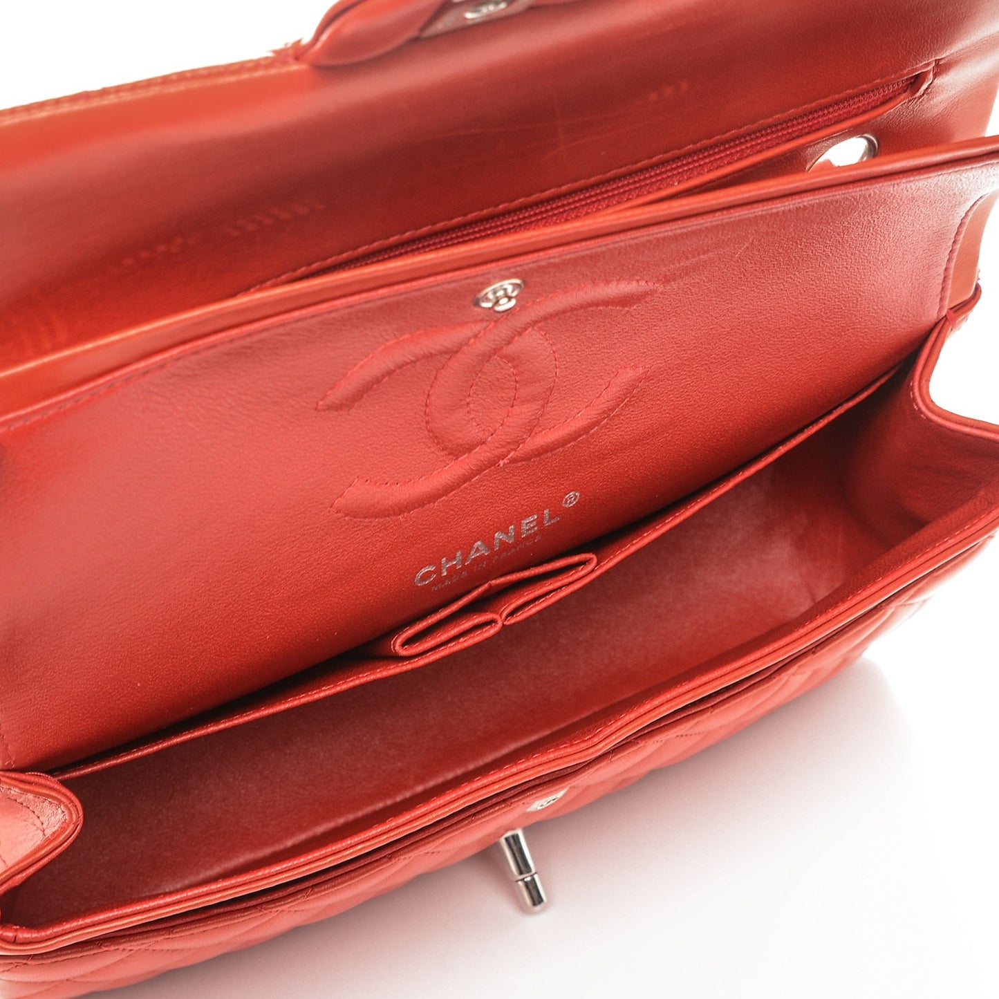 Lambskin Quilted Medium Double Flap Red