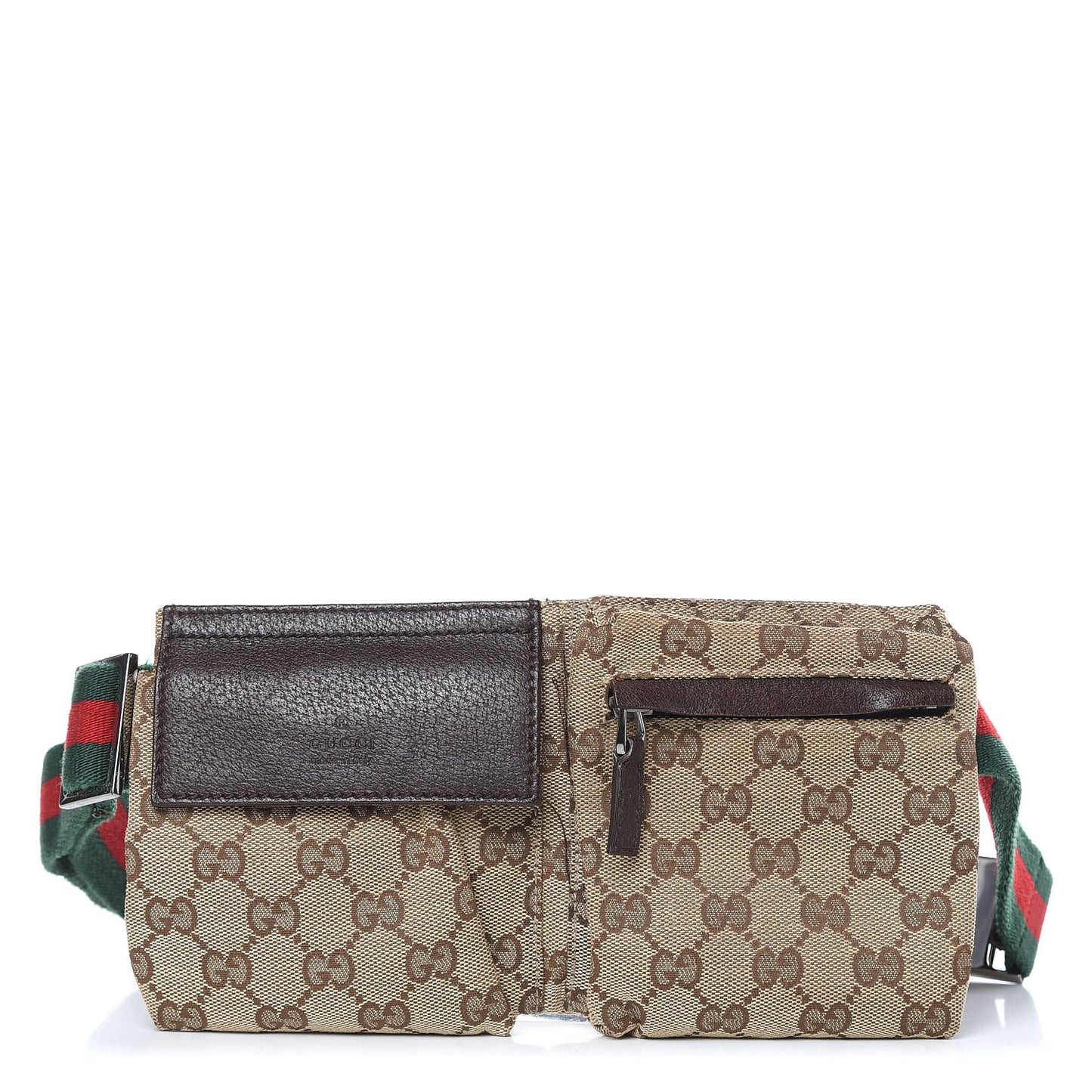 GG Plus Monogram Web Double Pocket Belt Bag Dark Brown
