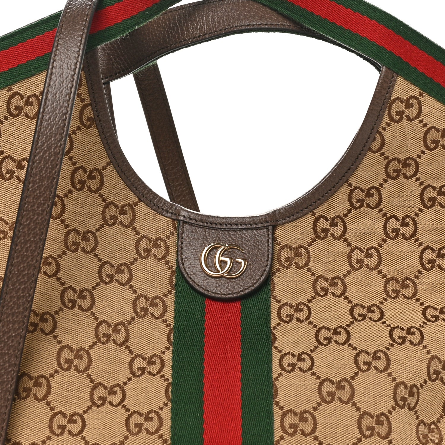 Gucci Monogram Web Small Giglio Tote Beige Dark Brown 6 of 9
