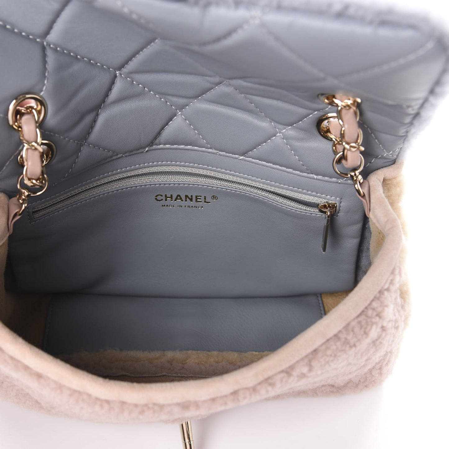 Shearling Sheepskin Single Flap Gray Pink Beige