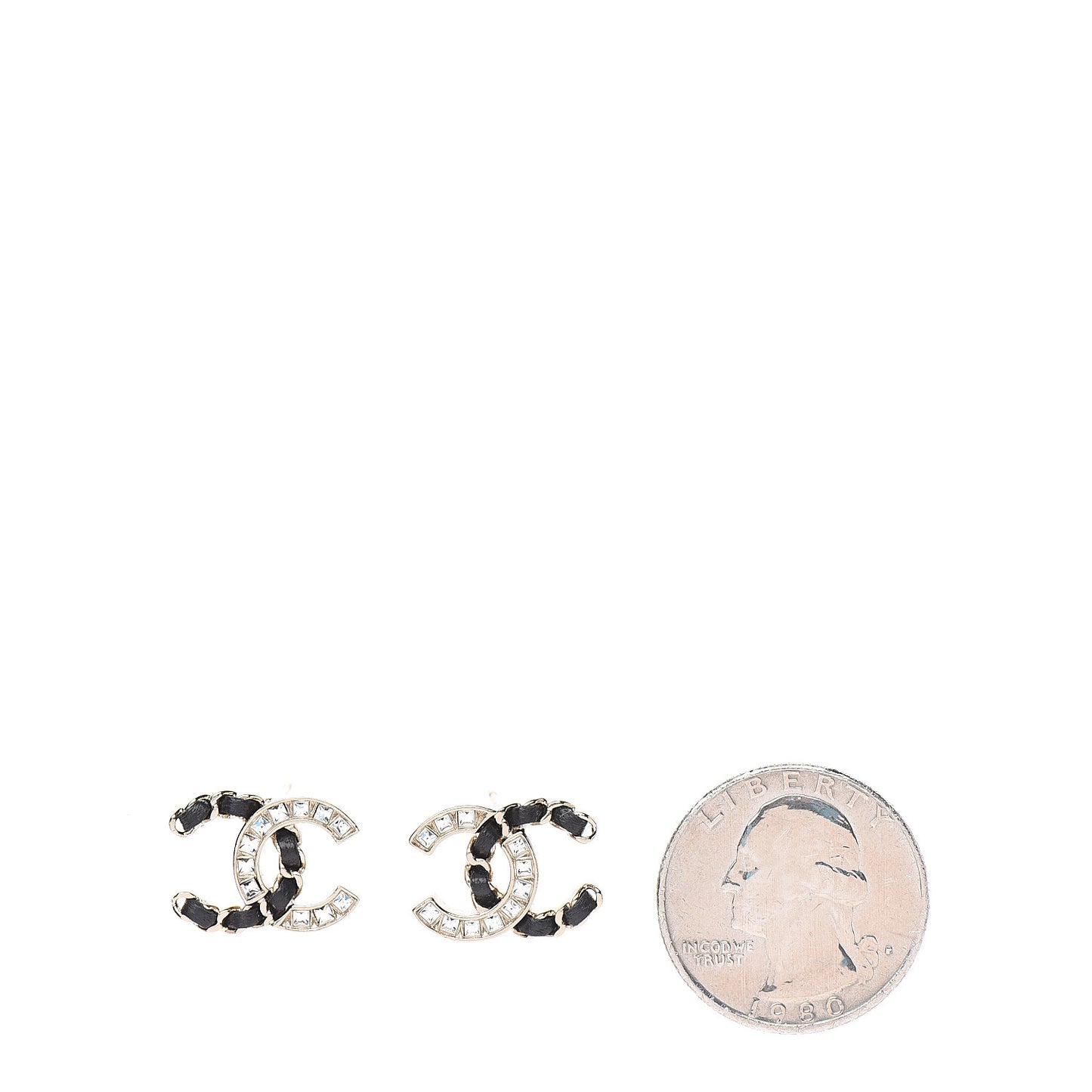 Crystal Baguette Lambskin Chain CC Vintage Allure Stud Earrings Black Gold