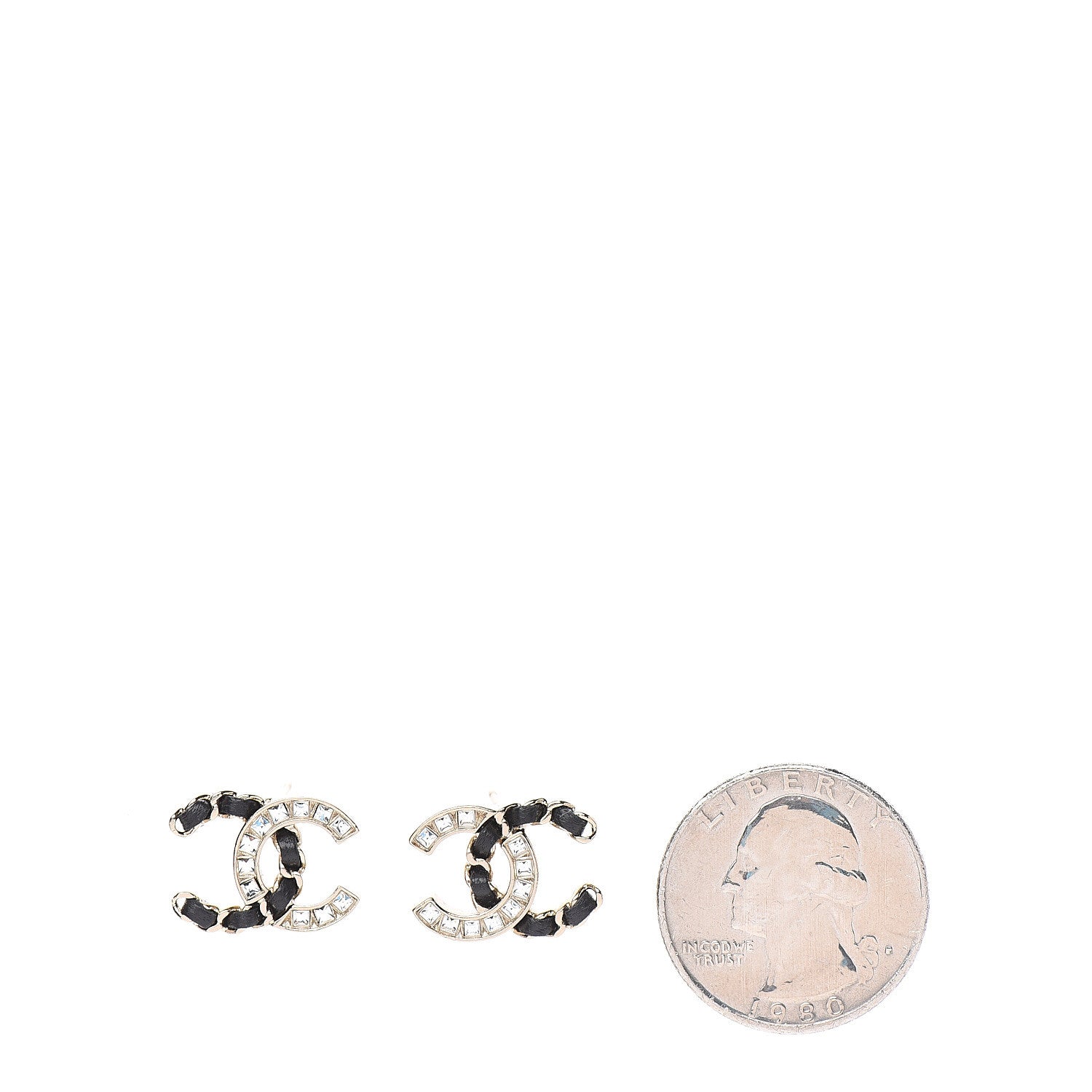 Chanel Crystal Baguette Lambskin Chain CC Vintage Allure Stud Earrings Black Gold 2 of 5