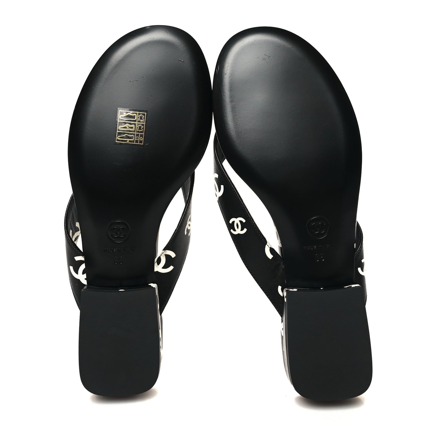 Lambskin Printed CC Thong Sandals 38 Black White