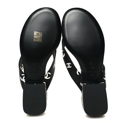 Chanel Lambskin Printed CC Thong Sandals 38 Black White 5 of 8