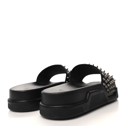 Christian Louboutin Calfskin Studded Mens Pool Fun Platform Flat Slide Sandals 43 Black 4 of 8