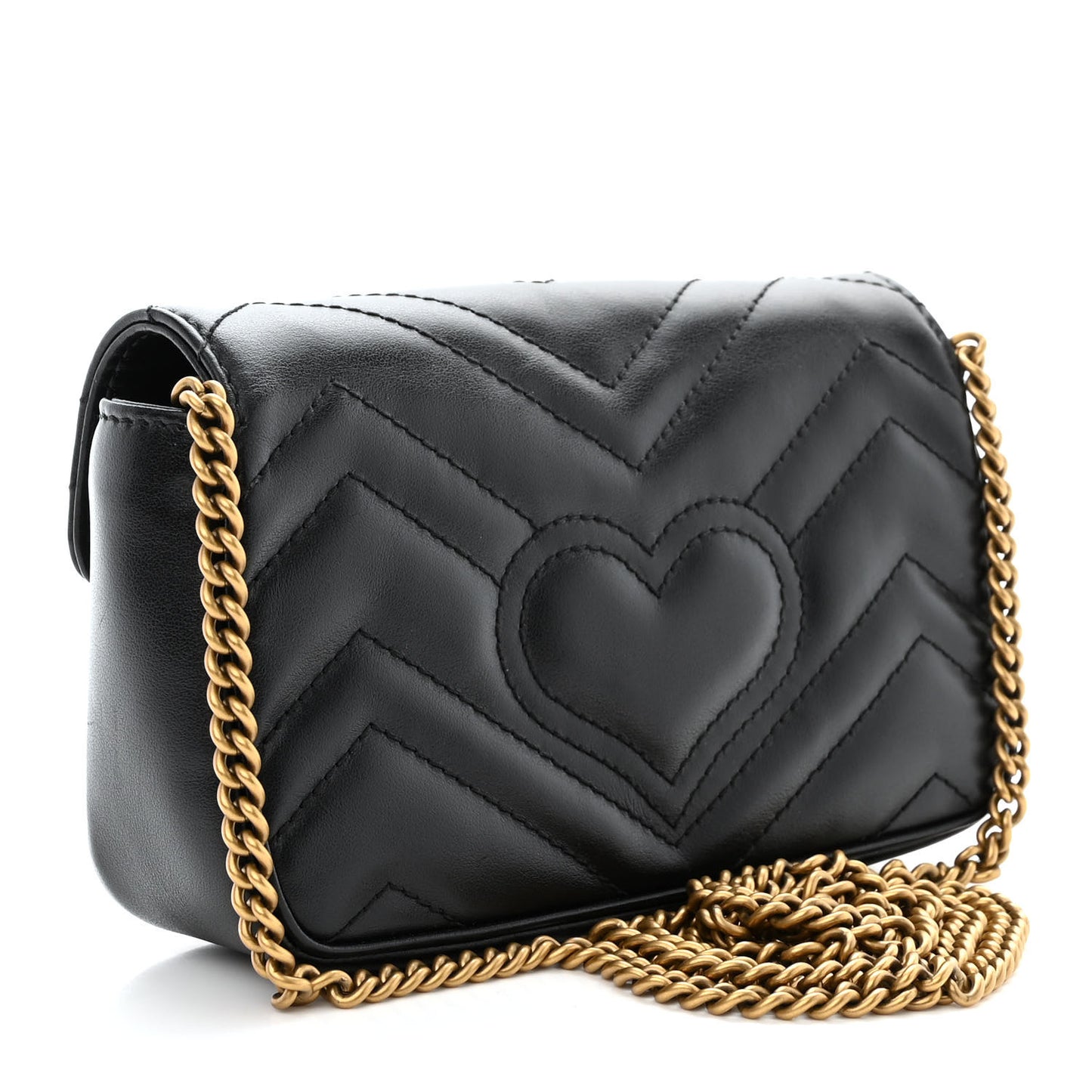 Calfskin Matelasse Super Mini GG Marmont Shoulder Bag Black