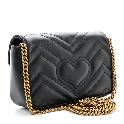 Gucci Calfskin Matelasse Super Mini GG Marmont Shoulder Bag Black 3 of 10