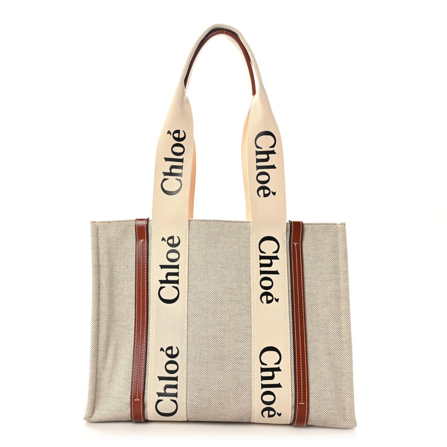 Cotton Calfskin Medium Woody Ribbon Tote White Brown