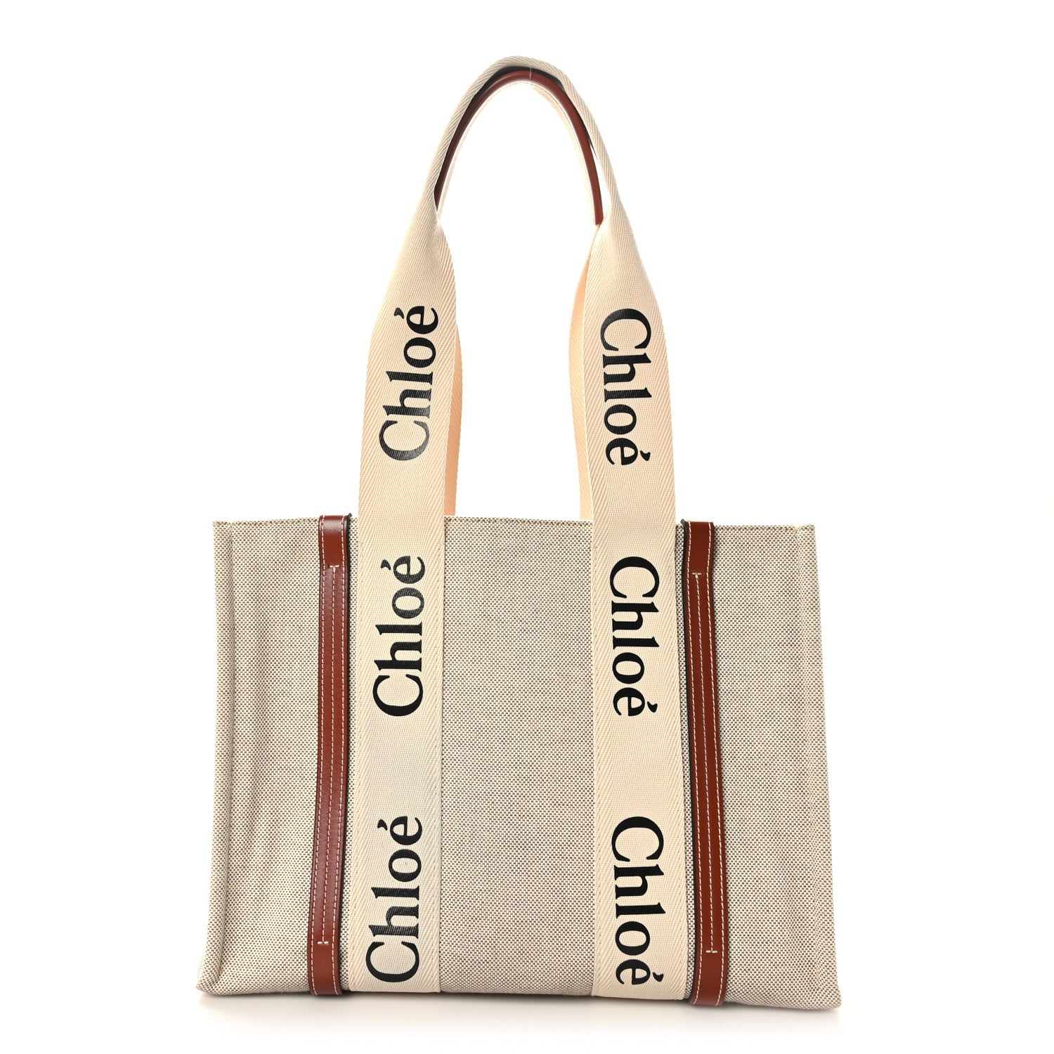 Chloe Cotton Calfskin Medium Woody Ribbon Tote White Brown 1 of 8