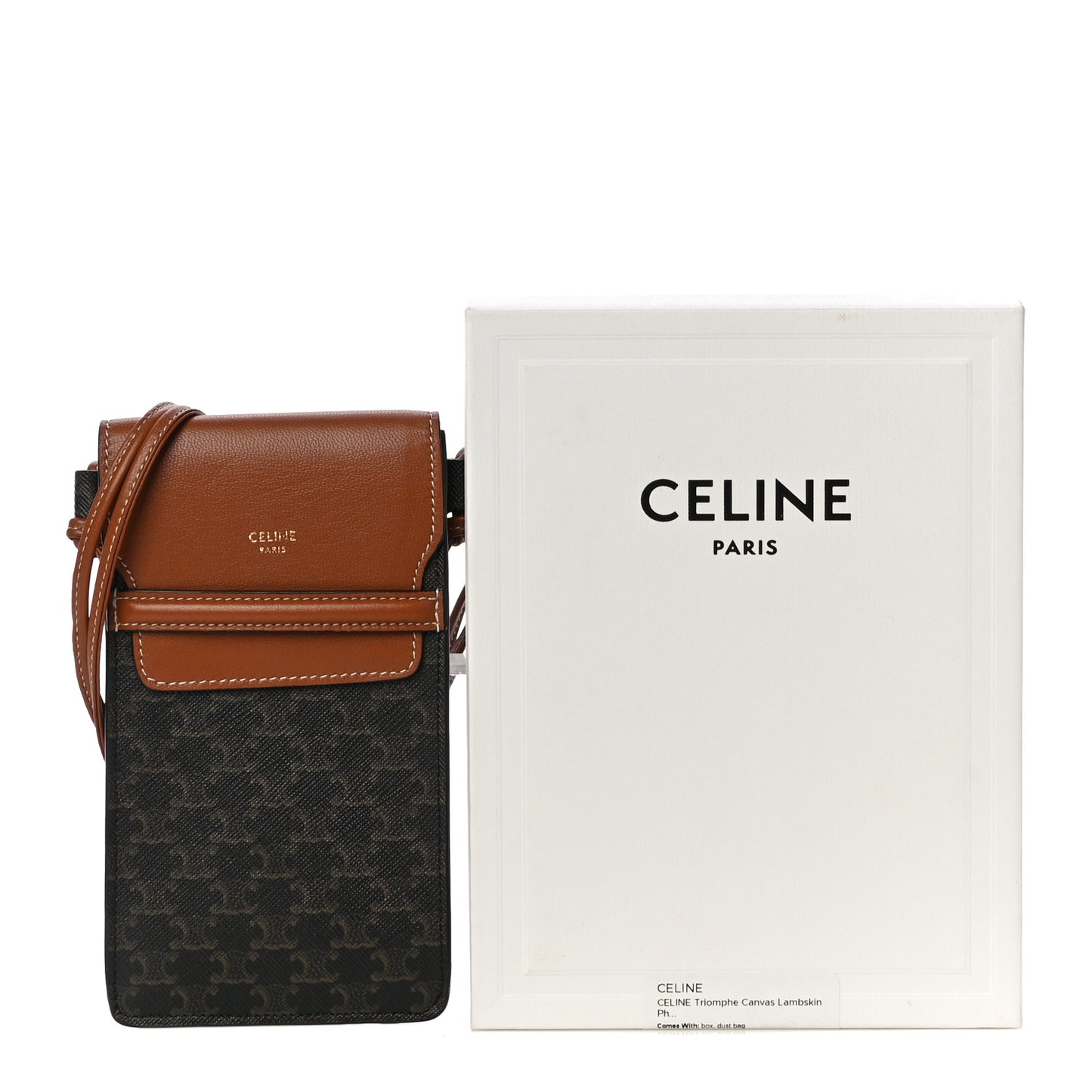 Triomphe Canvas Lambskin Phone Pouch With Flap Tan