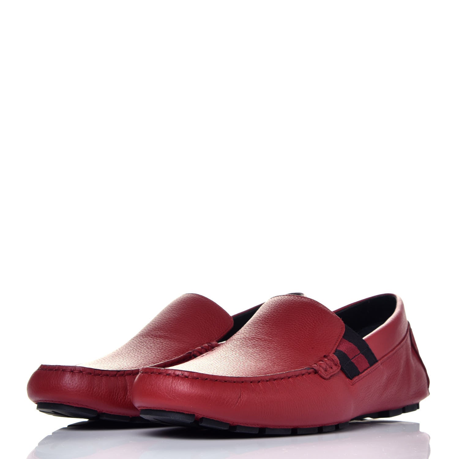 Gucci Calfskin Web Mens Driver Loafers 7.5 Red 3 of 8